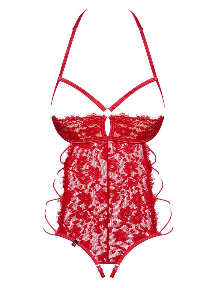 Obsessive Bodystocking-Ouvert Elegantes Teddy Body Rot aus Mesh und Spitze mit Rückenausschnitt und Obsessive Bodystocking-Ouvert Elegantes Teddy Body Rot aus Mesh und Spitze mit Rückenausschnitt und von Obsessive