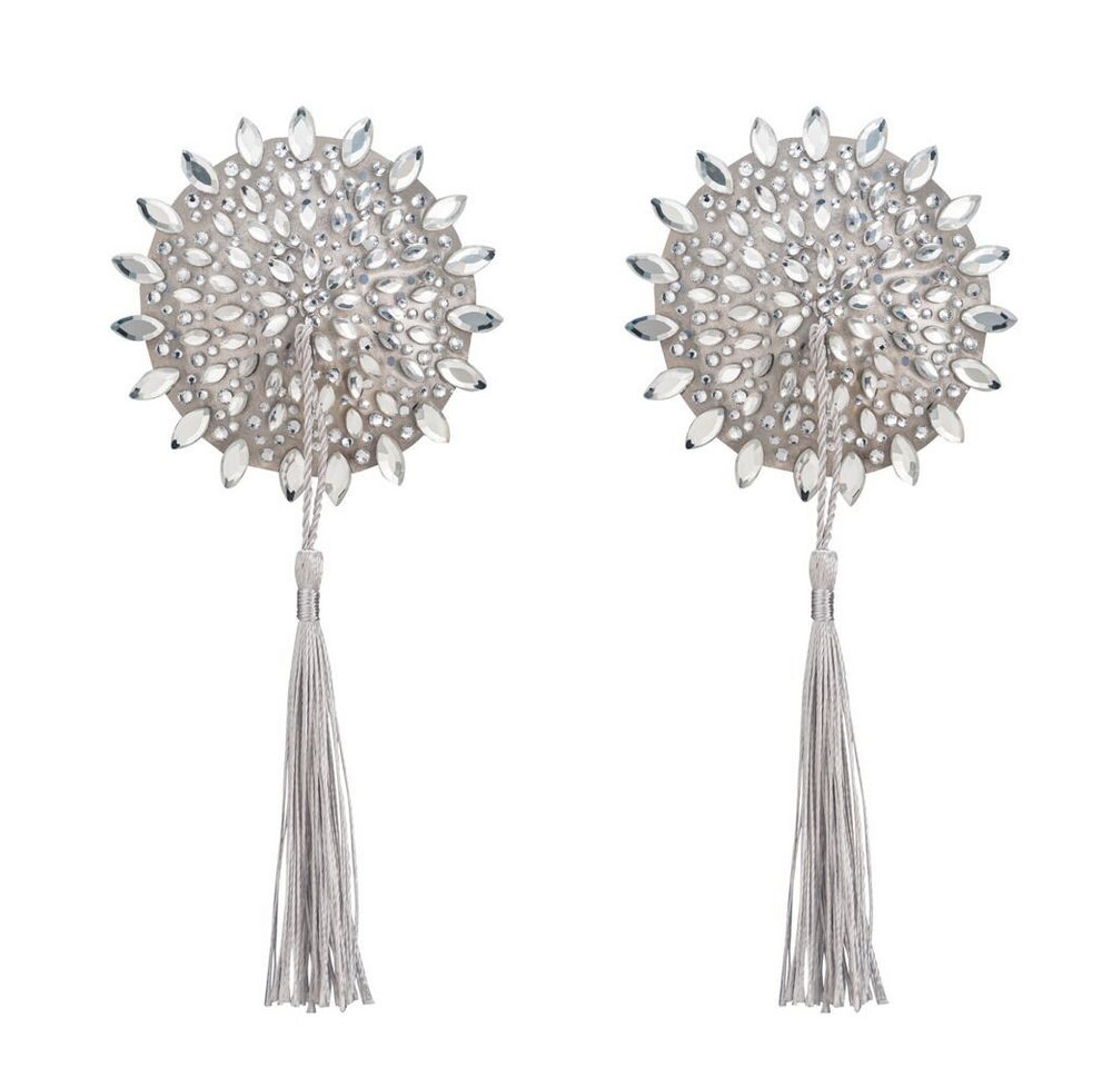 Obsessive Brustwarzenabdeckung Nippel-Pasties mit Tasseln und Glitzersteinen - silber (1 Paar), Selbstklebend und wiederverwendbar von Obsessive
