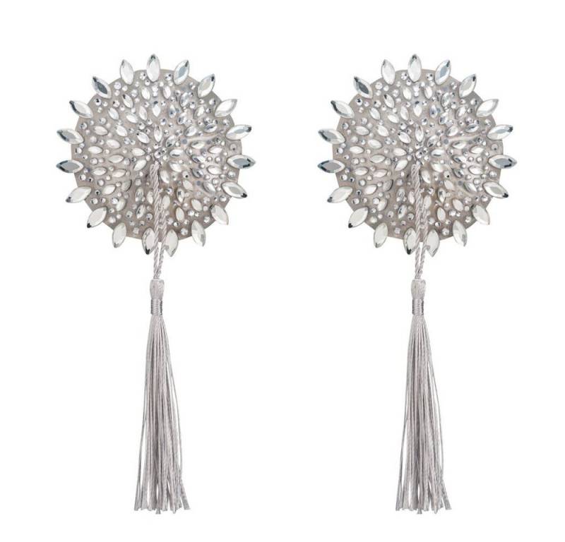 Obsessive Brustwarzenabdeckung Nippel-Pasties mit Tasseln und Glitzersteinen - silber (1 Paar), Selbstklebend und wiederverwendbar von Obsessive