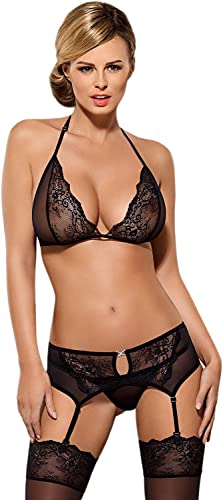 Obsessive Damen BH-Set mit Strapsgürtel, Schwarz, S/M von Obsessive