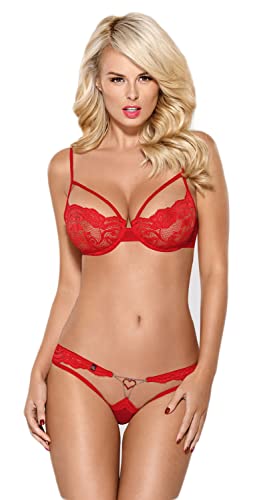 Obsessive Damen BH-Set mit edlem Slip und feinen Verzierungen, in Geschenkbox, Rot, Gr. S/M von Obsessive