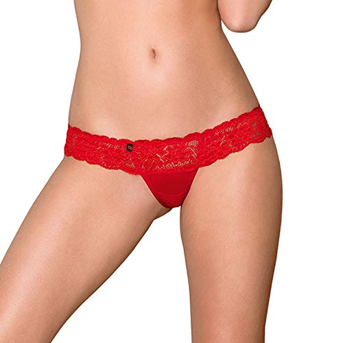 Obsessive Damen Lace Thong with Pleated Mesh Brazilian Slip, Rot (Rojo 006), 38 (Herstellergröße: 40) von Obsessive