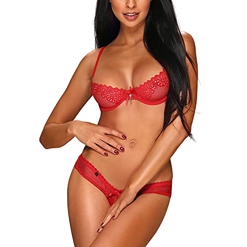 Obsessive Dessous Set halboffener Bügel BH und ouvert String XXL von Obsessive