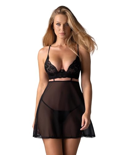 Obsessive Elegantes schwarzes Dessous-Set Nutris Transparentes Babydoll mit Spitze und passendem String für perfekten Sit XL/2XL Obsessive Elegantes schwarzes Dessous-Set Nutris Transparentes Babydoll mit Spitze und passendem String für perfekten Sit XL/2XL von Obsessive