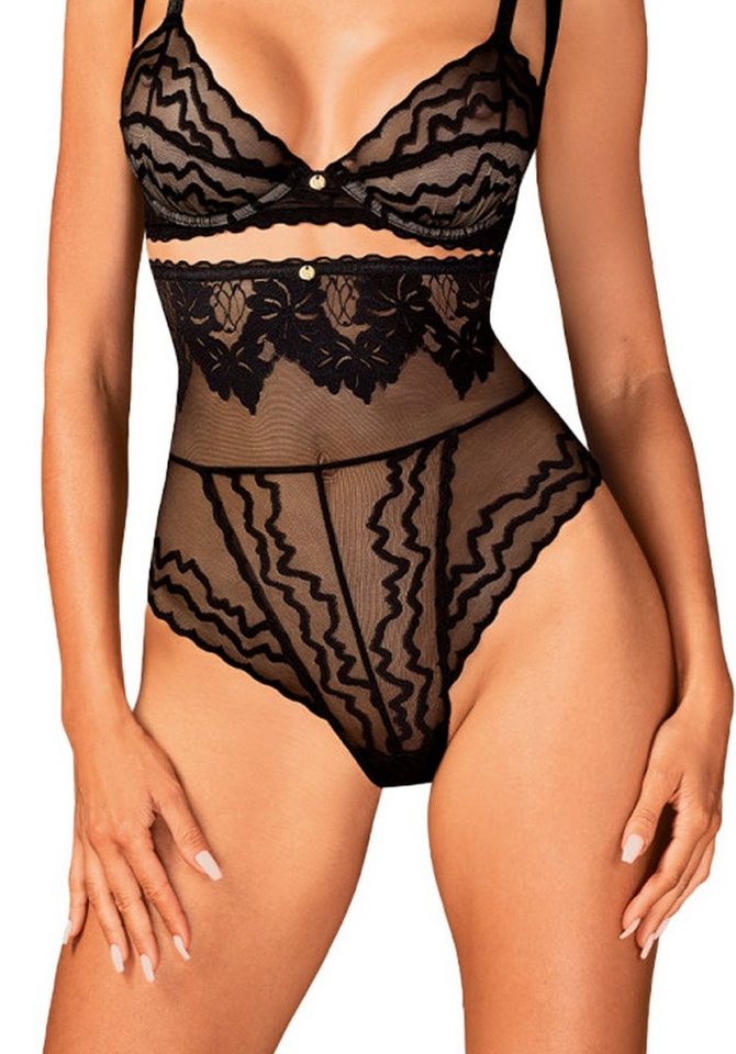 Obsessive High-Waist-Slip Arienna High-Waist Slip transparent mit Spitzen-Applikation - schwarz (1-St) hoher Bund - perfekt betonte Rundungen von Obsessive