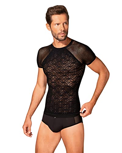 Obsessive - Kurzarmshirt T102 I Herrenunterwäsche I Geometrisches, Auffälliges Muster I Bequemer Schnitt I Elastisches Und Angenehm Zu Tragendes I Schwarz - S/M/L von Obsessive