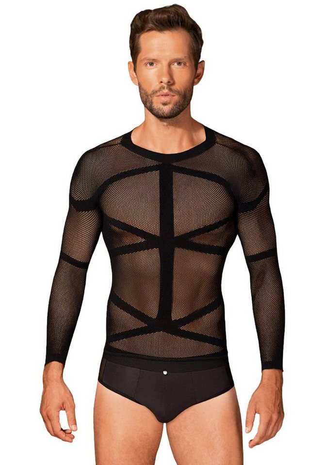 Obsessive Longsleeve Transparentes Long Sleeve Shirt für Männer - schwarz (1-tlg) Netz von Obsessive