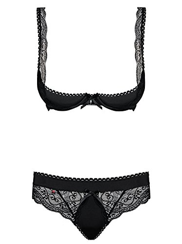 Obsessive Miamor Hebe BH+Slips, Set Für Damen, Versteifte Cups, Elegant, Verführerisch, Spitze, Push-Up Einlagen S/M Schwarz von Obsessive