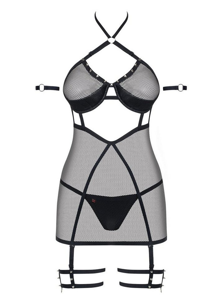 Obsessive Negligé Chemise 858-CHE-1 Negligee mit String, schwarz, Made in EU von Obsessive