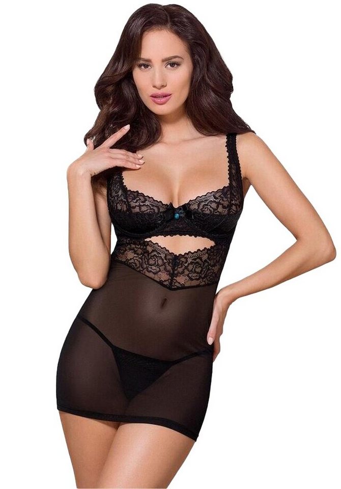 Obsessive Negligé Negligé und Tanga transparent mit Spitze - schwarz (2-tlg) transparent von Obsessive