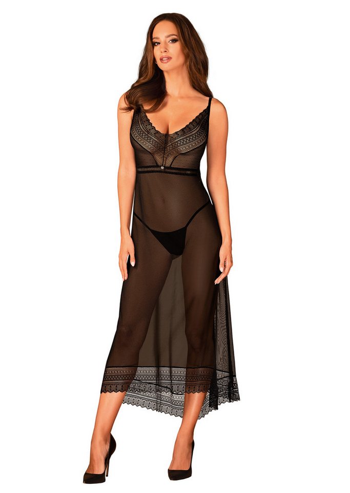 Obsessive Netzkleid Negligee in schwarz transparent mit Spitze von Obsessive