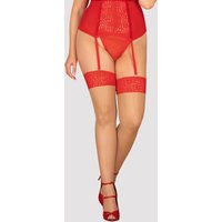 Obsessive Nudefarbene Straps-Strümpfe Blossmina mit roten elastischen Spitzen-Abschlüssen. Weich und seidig anschmiegsam. von Obsessive