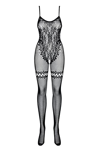 Obsessive reizvoller Dessous-Body Bodystocking mit niedlicher Musterung und dezenter Strümpf-Nachahmung, schwarz, Gr. XL/XXL von Obsessive