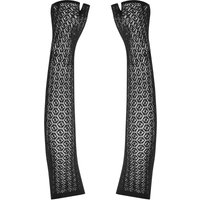Obsessive Schwarze Handschuhe in extravaganter Netzoptik. Elastisch und weich anschmiegsam. Die langen Armstulpen sind nur mit Daumen gearbeitet. von Obsessive