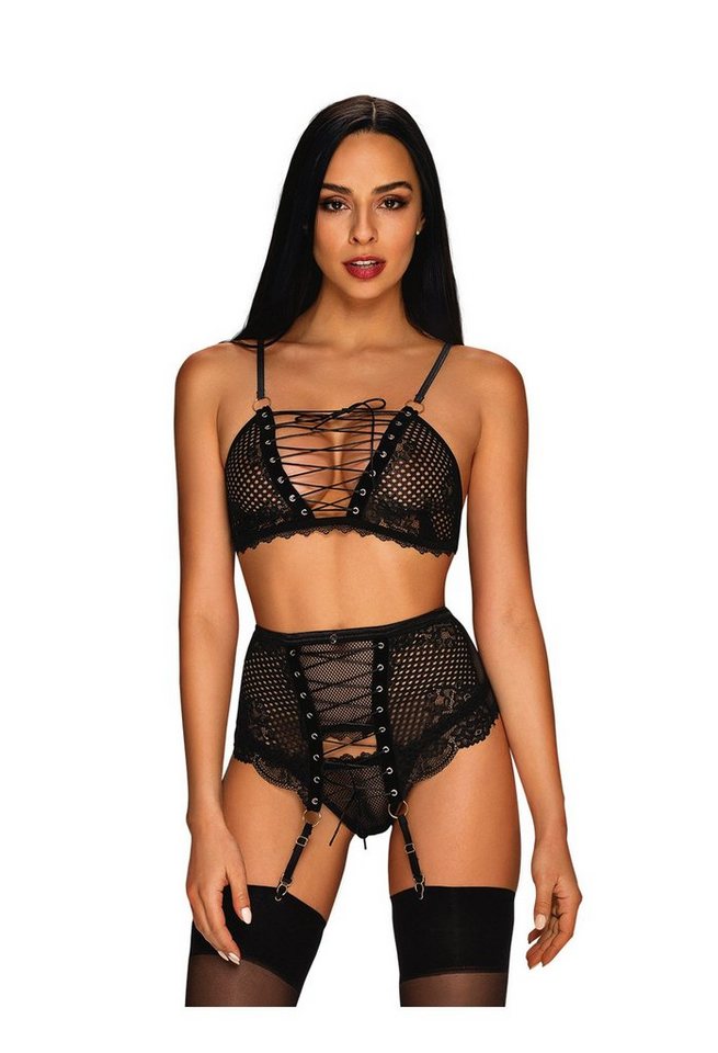 Obsessive Set: Bügelloser BH Basitta 3 tlg. Dessous-Set BH, Tanga und Strumpfhalter - schwarz von Obsessive