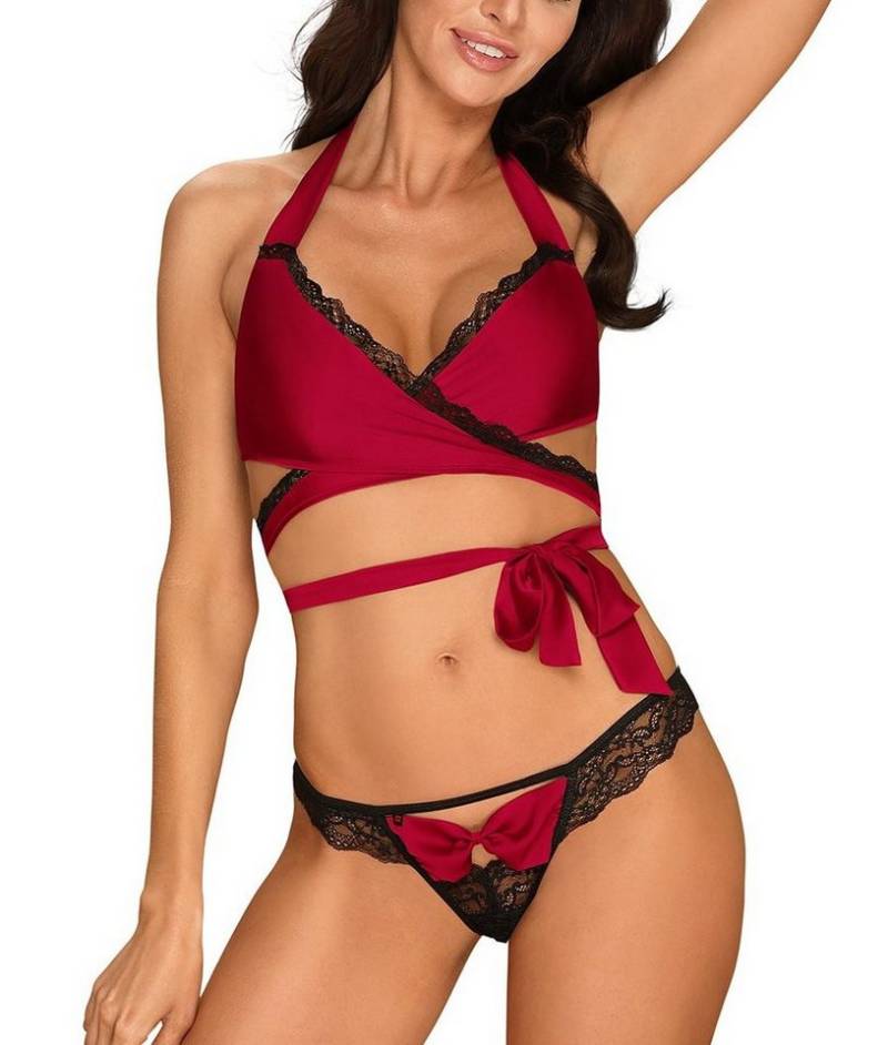 Obsessive Set: Dekolleté-BH Frauen Dessous Spitzen Reizwäsche Set aus Bänder Top mit Riemchen und von Obsessive