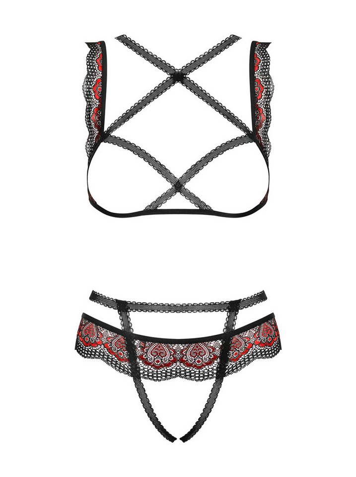 Obsessive Set: Dekolleté-BH Frauen Dessous Spitzen Reizwäsche Set aus Unterbrust BH mit offene Cup von Obsessive