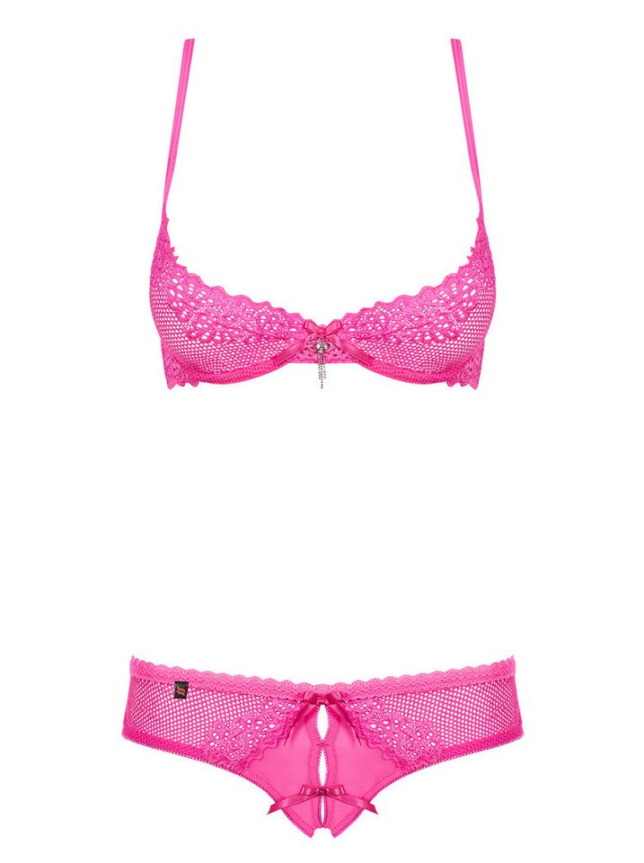 Obsessive Set: Dekolleté-BH Frauen Dessous Spitzen Set aus BH mit Bügel-Cups und String mit ouvert von Obsessive