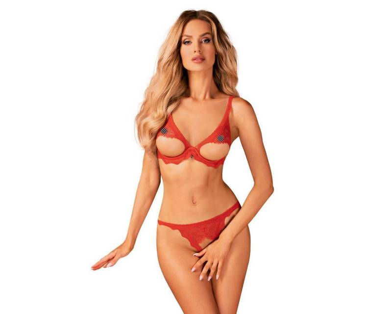 Obsessive Set: Ouvert-BH OB Bergamore 2pcs set with open cups red - (ML,XSS von Obsessive