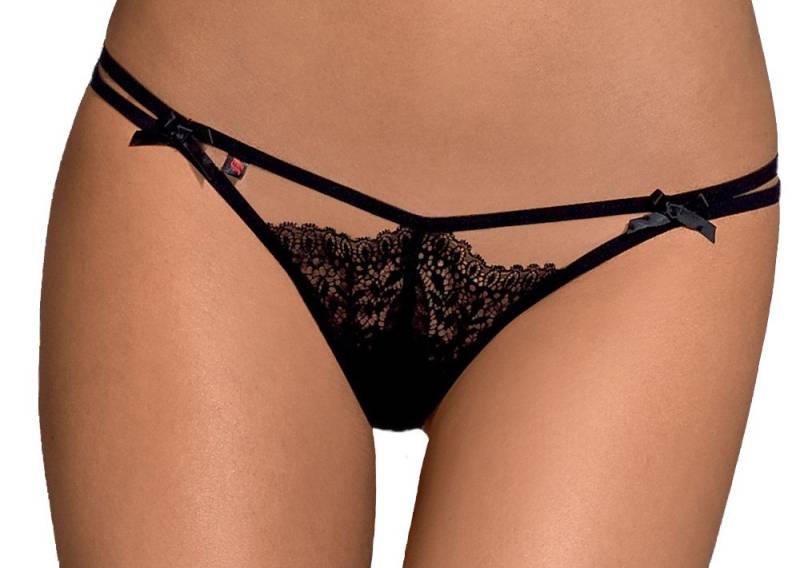 Obsessive Slip Erotischer Damen Doppel-String in schwarz mit Spitzenverzierung Dessou von Obsessive
