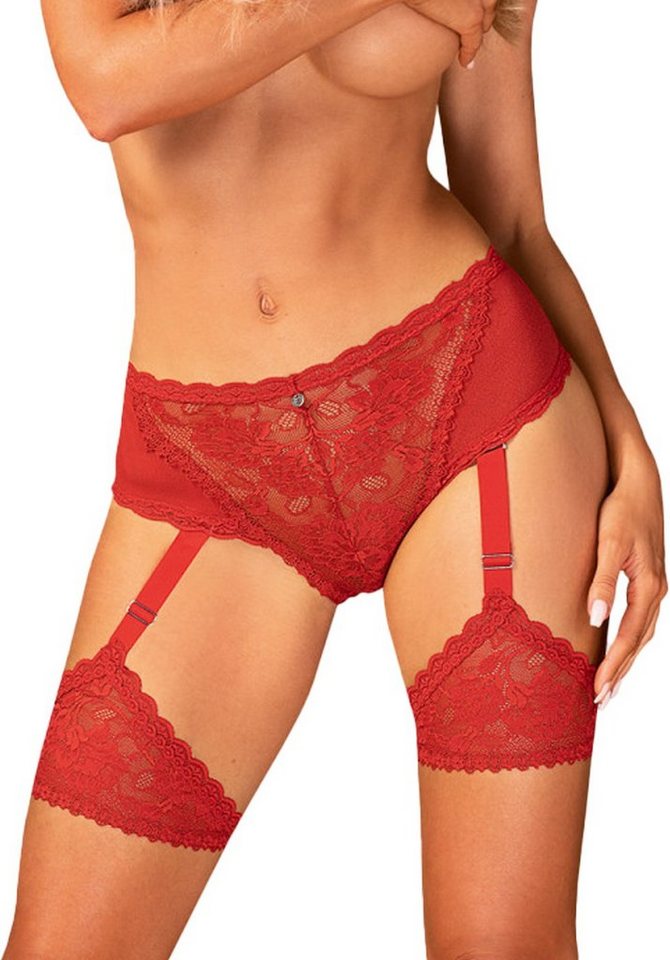 Obsessive Slip Slip mit Strumpfbändern aus Spitze - rot (1-St) transparent von Obsessive