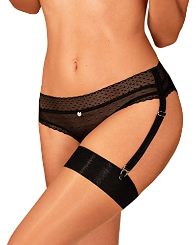 Obsessive - Slip mit Offenem Schritt und Strapsen Lanelia I Damen Dessous I Sinnliches Modell Mit Strapsen I Transparentes Netz I Verstellbare Strumpfhalter I Schmuckanhänger I Schwarz - XS-S von Obsessive