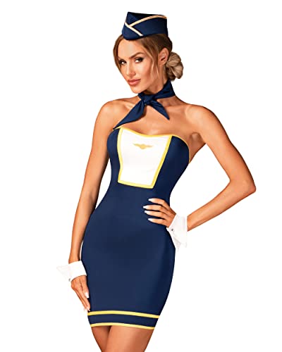 Obsessive - Stewardess Outfit I Sinnliches Dessous für Frauen I Set Besteht aus Kleid, Mütze, Schal und Stulpen I für Romantische Abende, Faschingsball und Halloweenparty - M-L von Obsessive