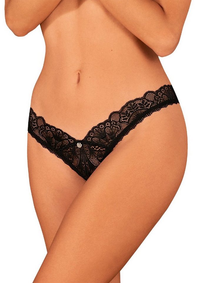 Obsessive String Donna Dream Ouvert String mit offenem Schritt - schwarz (1-St) aus transparenter Spitze von Obsessive