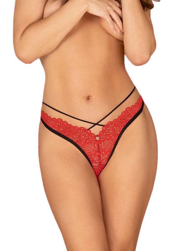Obsessive String Mettia String-Tanga mit Spitze - rot/schwarz (1-St) transparent von Obsessive