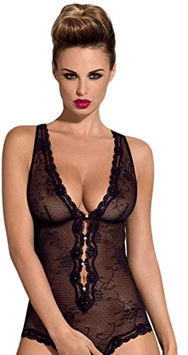 Obsessive edler figurbetonender Ouvert-Body mit zarten Verzierungen, schwarz, Gr. L/XL von Obsessive