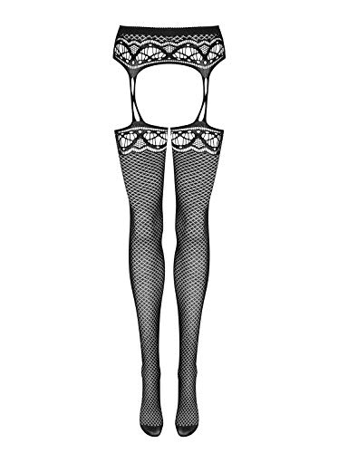 Obsessive erotische Strapsgürtel-Strümpfe als extravagante Kombination aus Strumpfband und Strümpfen, Schwarz-Netz, Gr. S/M/L von Obsessive