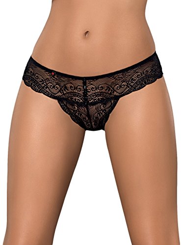 Obsessive zarter, eleganter Spitzen-String Tanga mit glänzenden Ziersteinen in toller Geschenkbox - Schwarz - Gr. L/XL von Obsessive