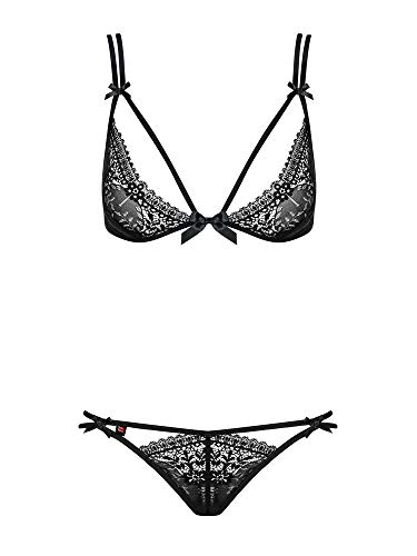 Obsessive zartes Dessous-Set aus verlockendem Spitzen-BH und extravagantem Slip, schwarz, Gr. L/XL von Obsessive