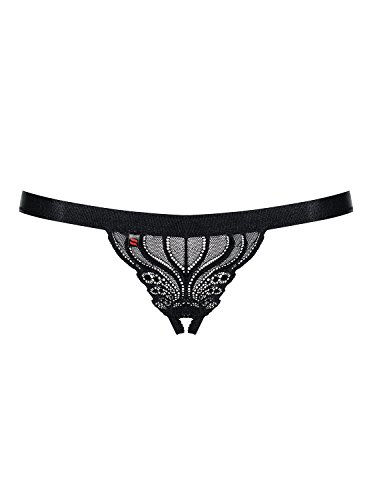 Obsessive. Damen Dessous Dessous String Tanga und ouvert eng schwarz aus Spitze transparent mit Muster Größe: S/M von Obsessive.