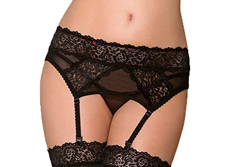 Obsessive. Frauen Dessous Straps-Gürtel Garter Belt schwarz mit String aus Mesh Spitze Strumpfhalter elastisch Größe: S/M von Obsessive.