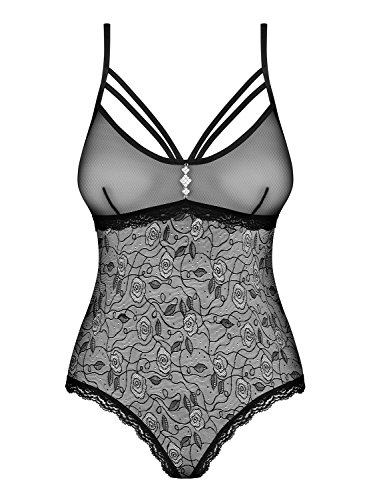 Obsessive entzückender Body aus feinem, transparentem Netz mit Rosenmotiv, schwarz (XXL) von Obsessives Dessous