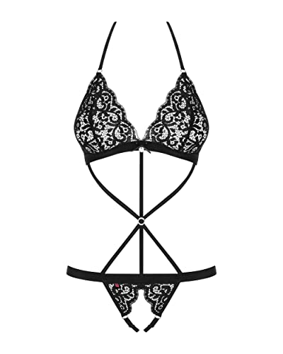 Obsessive pikanter Ouvert-String-Body aus verführerischer Spitze elastischen Trägern, schwarz (S/M) von Obsessives Dessous