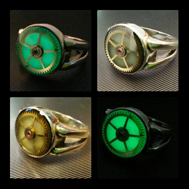 Größe 7 Sterlingsilber Glühen Im Dunklen Steampunk Ring von ObsidianEdgeStudio