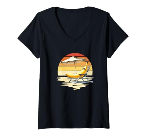 Damen Retro Obst Banane Bananen lustig Frucht Früchte Sommer T-Shirt mit V-Ausschnitt Damen Retro Obst Banane Bananen lustig Frucht Früchte Sommer T-Shirt mit V-Ausschnitt von Obst Früchte Frucht