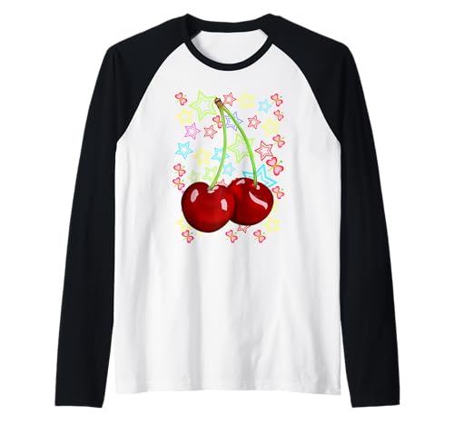 Kirsche Retro 80er Kirschen Obst Teenie Kinder Mädchen 80er Raglan von Obst Früchte Frucht