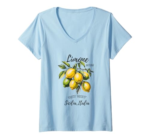 Damen Limone Natura Sizilien Italien Frucht Design Obstbaum T-Shirt mit V-Ausschnitt Damen Limone Natura Sizilien Italien Frucht Design Obstbaum T-Shirt mit V-Ausschnitt von Obstdesigns Italien Zitrone