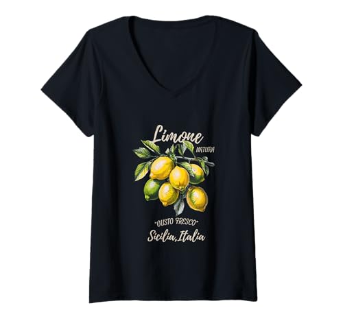 Damen Limone Natura Sizilien Italien Frucht Design Obstbaum T-Shirt mit V-Ausschnitt Damen Limone Natura Sizilien Italien Frucht Design Obstbaum T-Shirt mit V-Ausschnitt von Obstdesigns Italien Zitrone