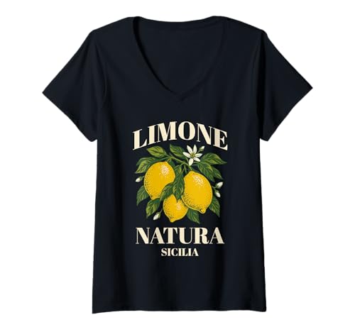 Damen Limone Natura Sizilien Italien Zitronen Design Obstbaum T-Shirt mit V-Ausschnitt Damen Limone Natura Sizilien Italien Zitronen Design Obstbaum T-Shirt mit V-Ausschnitt von Obstdesigns Italien Zitrone