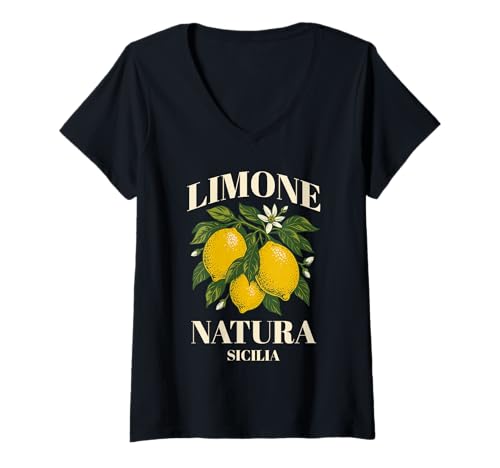 Damen Limone Natura Sizilien Italien Zitronen Design Obstbaum T-Shirt mit V-Ausschnitt Damen Limone Natura Sizilien Italien Zitronen Design Obstbaum T-Shirt mit V-Ausschnitt von Obstdesigns Italien Zitrone