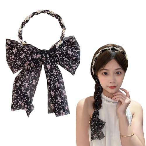 Tiara für Damen, Haarband, Perlen, Haarschmuck, floraler Stil, Haarband für Mädchen (Blume, Schwarz, M) von Obtheleg