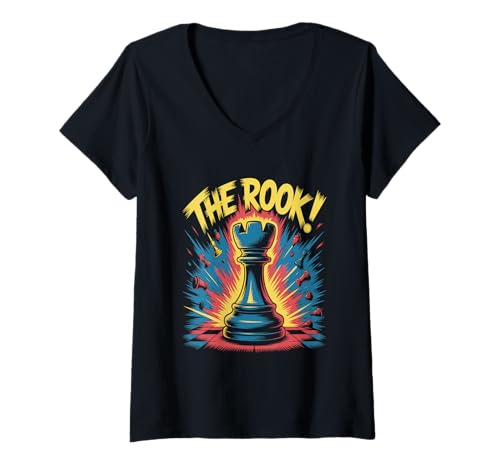 Damen The Rook Dynamic Chess Piece Design T-Shirt mit V-Ausschnitt Damen The Rook Dynamic Chess Piece Design T-Shirt mit V-Ausschnitt von Obvious Logic