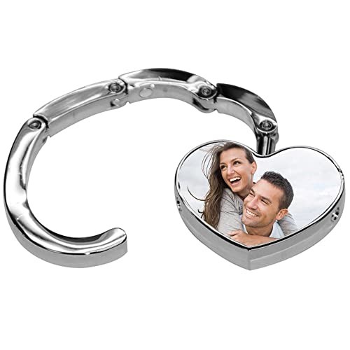 Ocadeau Handtaschenhalter in Herzform mit eigenem Foto personalisierbar - Herzförmiger Taschenhalter aus Stahl mit aufdruckbarem Foto zum Selbstgestalten von Ocadeau