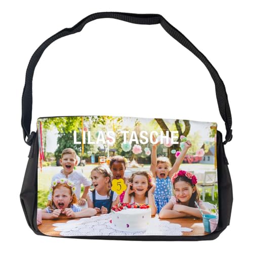 Ocadeau Fototasche mit eigenem Foto - Schultertasche mit bedruckbarer Frontklappe - Schwarze Tasche mit Foto zum Selbstgestalten von Ocadeau