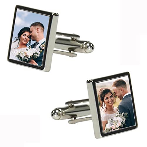 Ocadeau Manschettenknöpfe aus Stahl mit eigenem Fotosbedruckbar - Schlichte quadratische Manschettenknöpfe zum Selbstgestalten mit Fotodruck - Set aus mit Foto personalisierbaren Manschettenknöpfen von Ocadeau