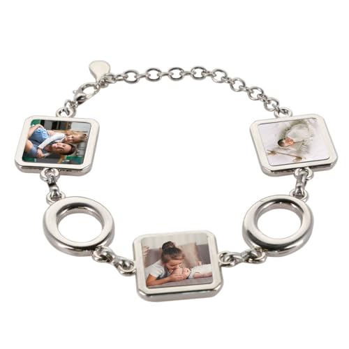 Ocadeau Personalisierbares Armband aus versilbertem Metall mit 3 Fotos - Originelles Armband mit Fotodruck - Fantasiearmband aus versilbertem Stahl mit 3 personalisierbaren Quadraten von Ocadeau